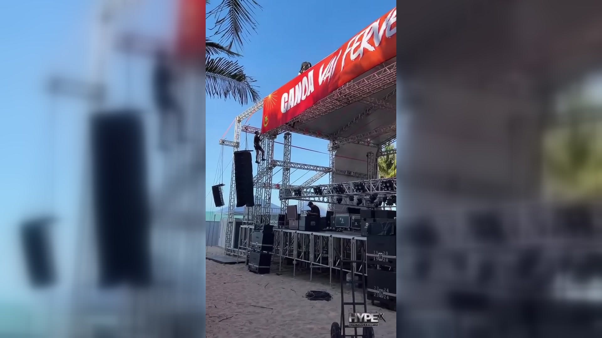 Montagem de palco e treliça Hype X em evento na praia